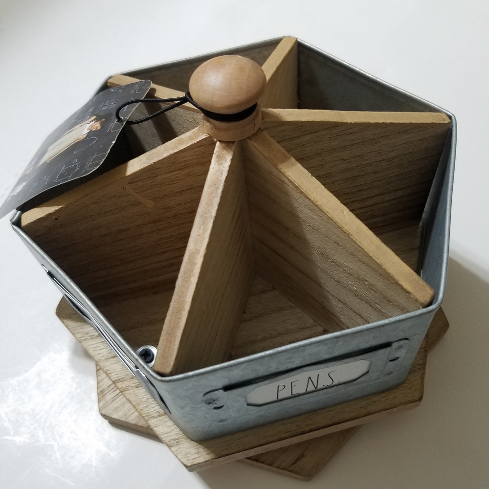 Rae Dunn Wood & Metal 6-Section Desk Organizer NWT - Picture 2 of 4